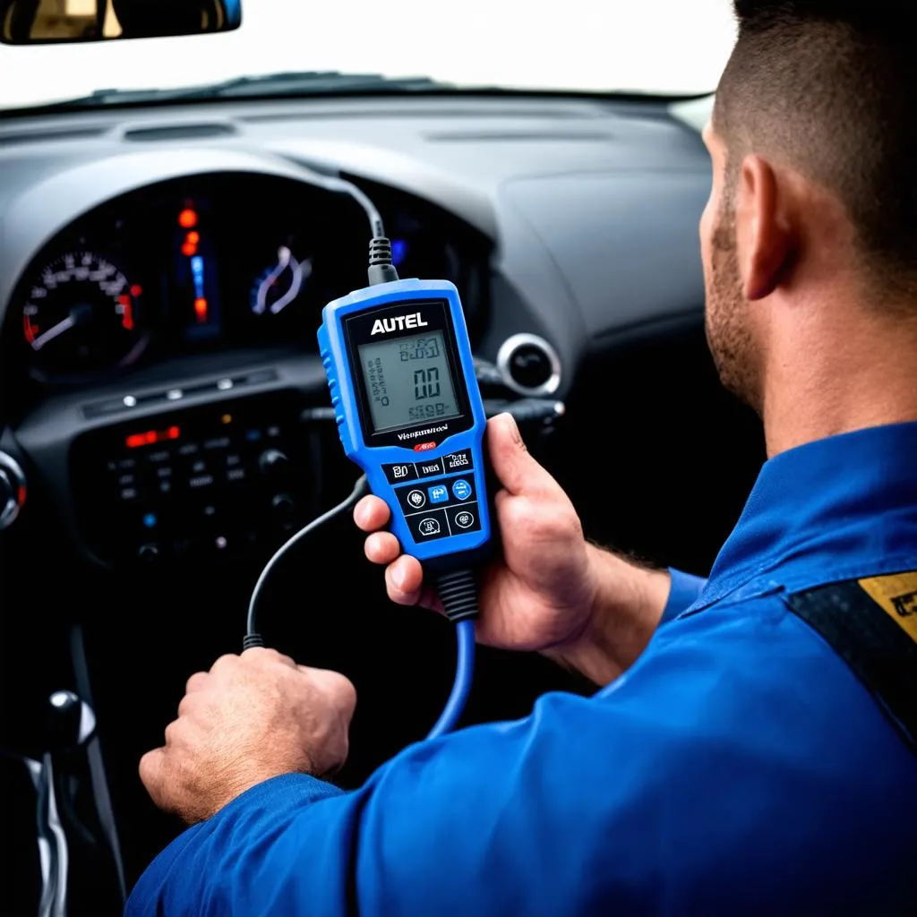 Mechanic using an Autel OBD Scan Tool