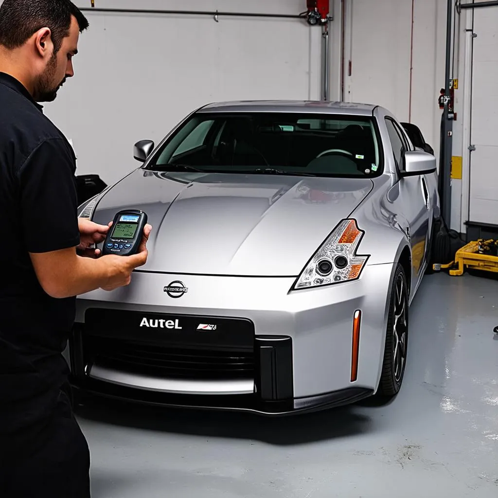 Autel scanner being used to diagnose a Nissan 350z