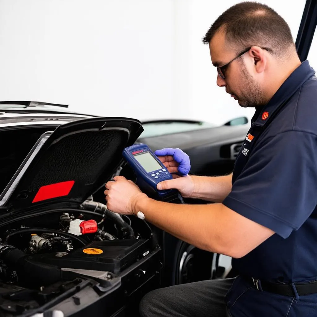 Car Mechanic Using Autel Scanner