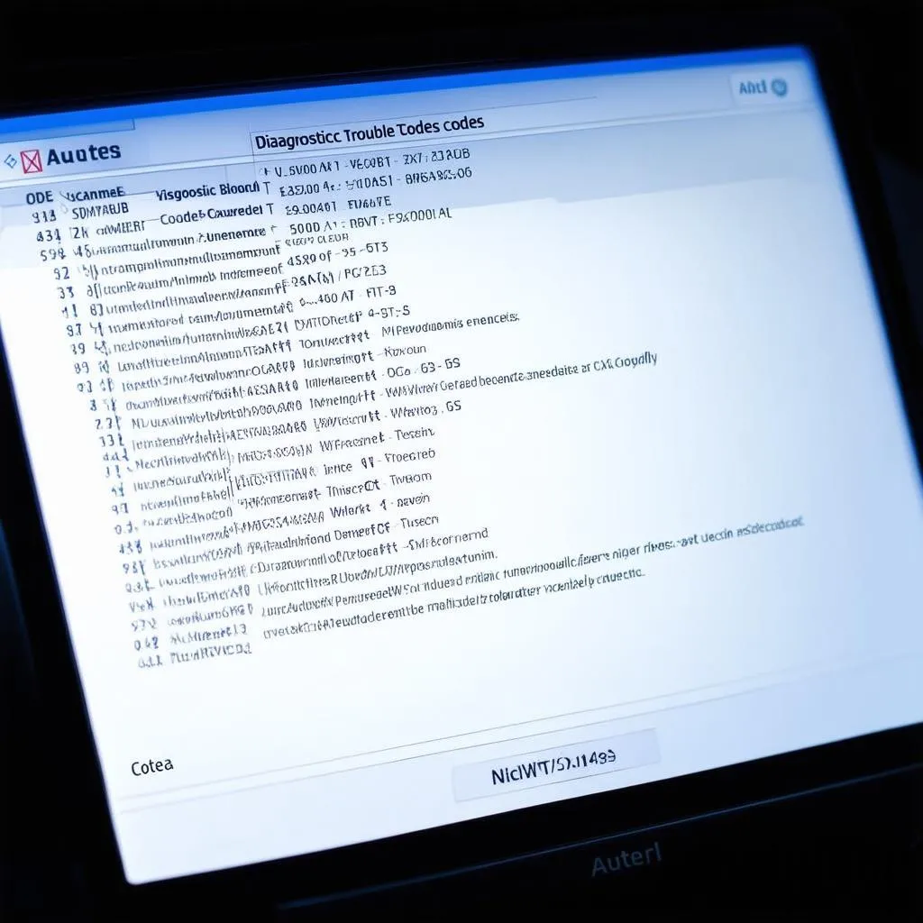 Autel Scanner displaying a list of diagnostic codes