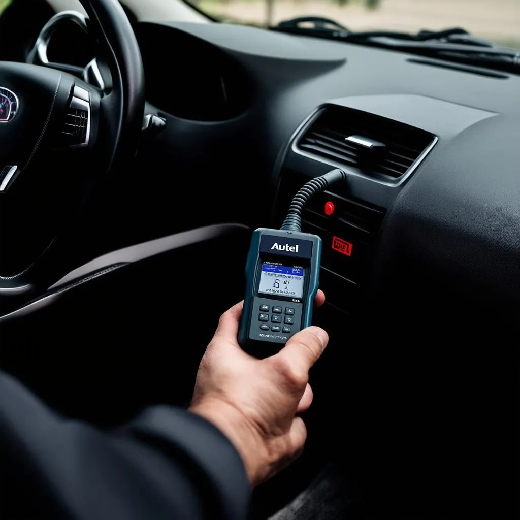 Autel Scanner Connected to a Car's OBD-II Port