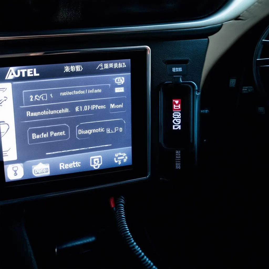 Autel Scanner Connected to Car OBD-II Port