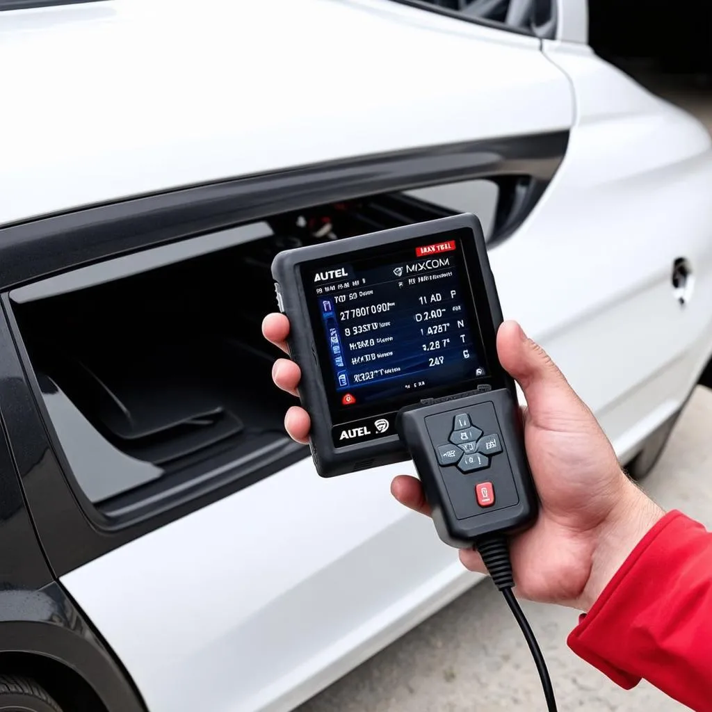 Autel scanner connected to car OBD2 port