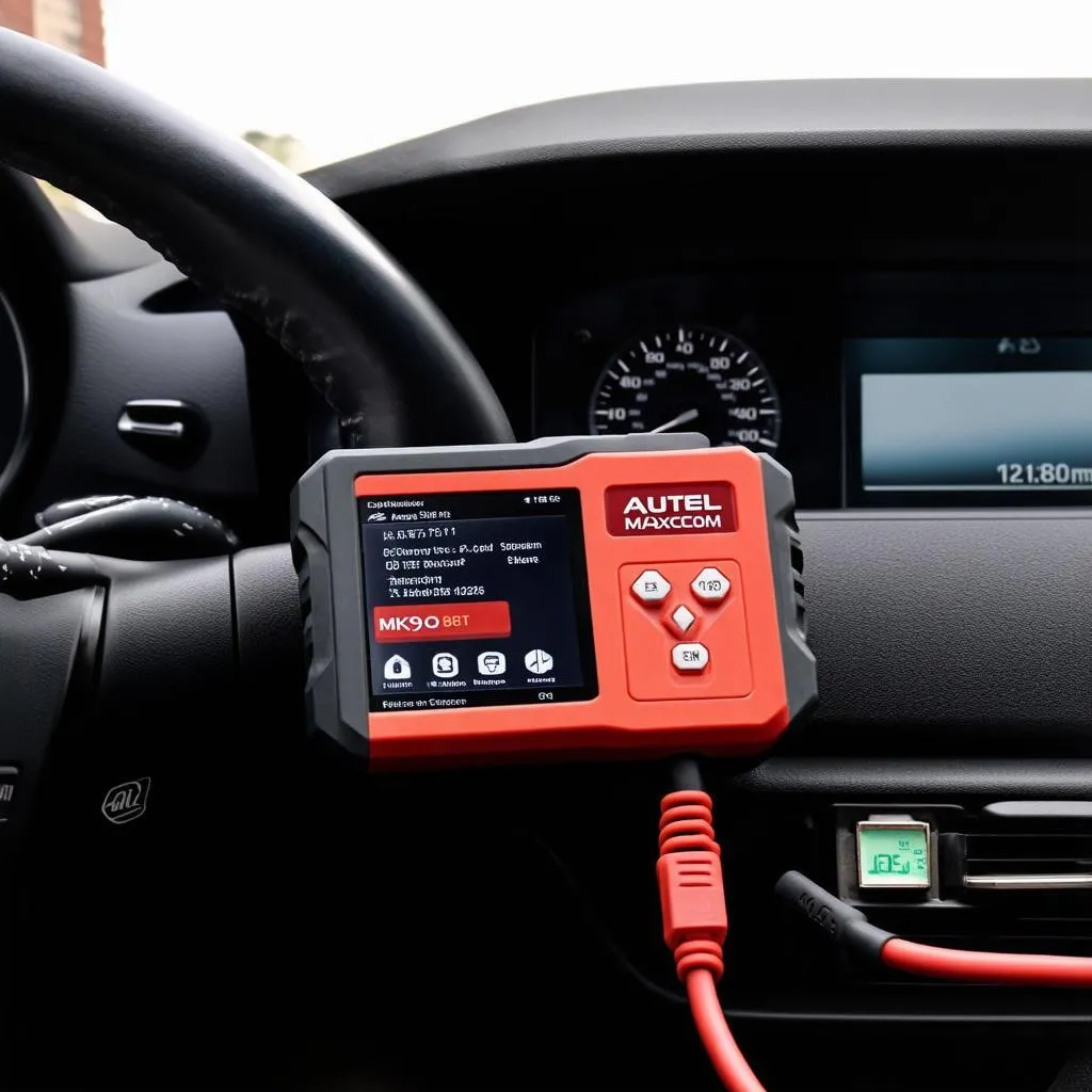 Autel Scanner Connected to Car OBD-II Port