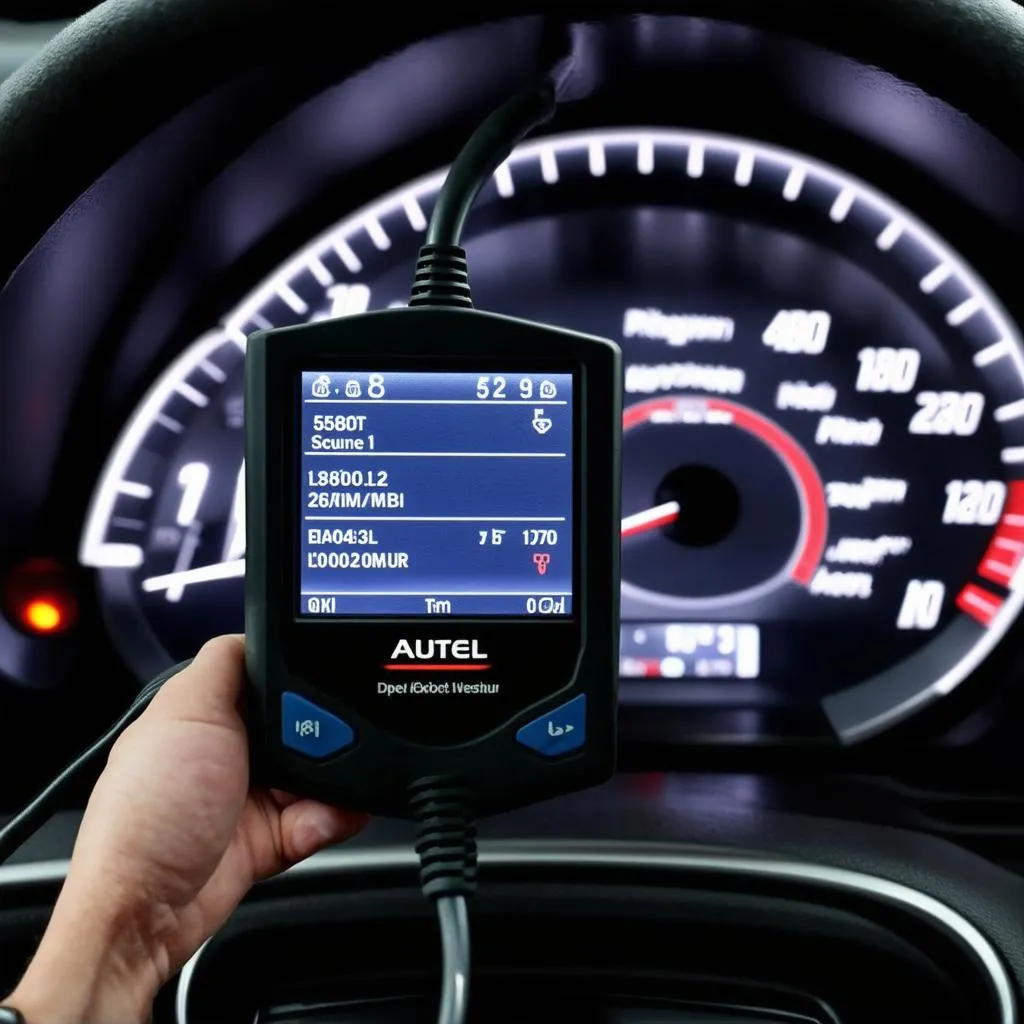 Autel Scanner connected to a car's dashboard