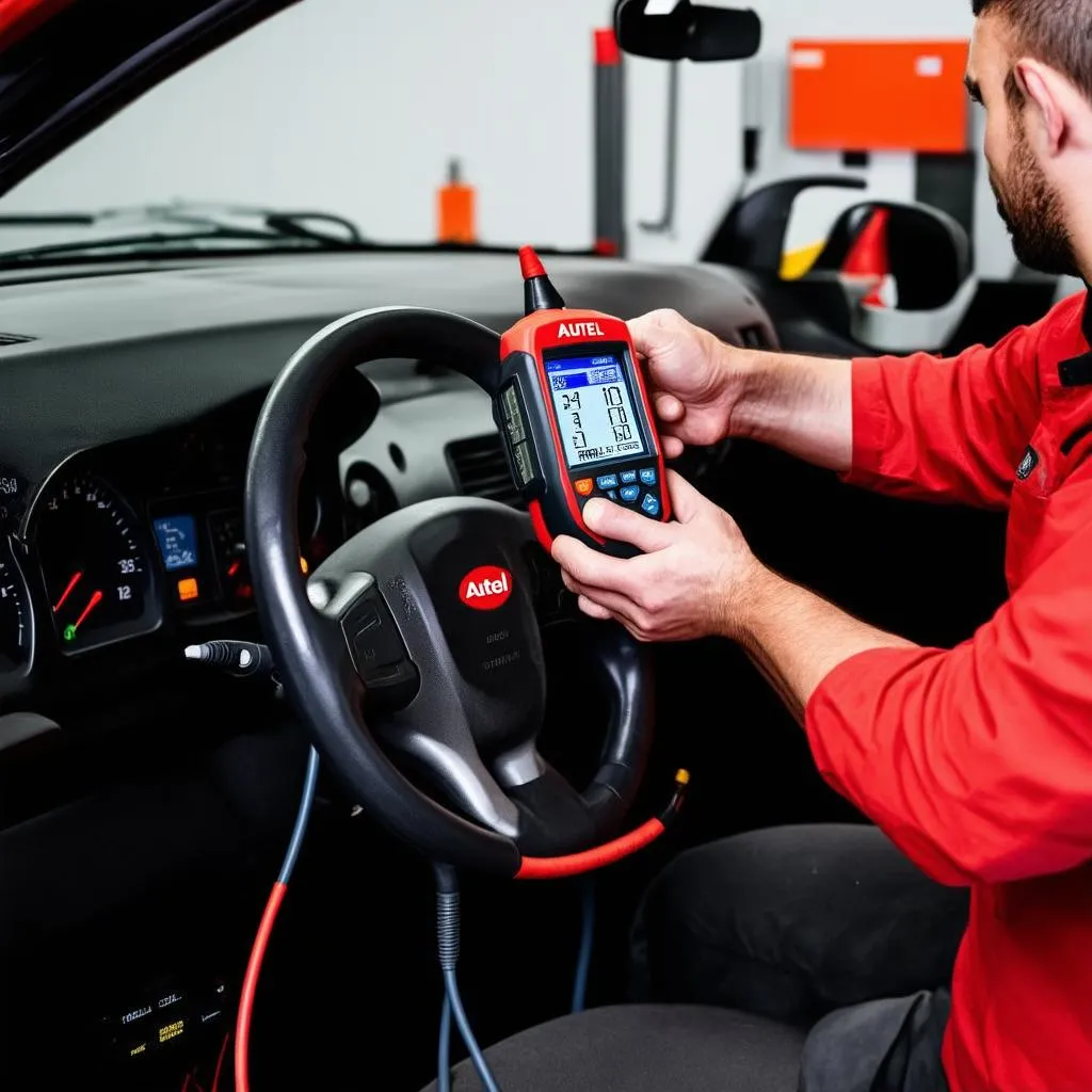 Autel Scanner Diagnosing Car