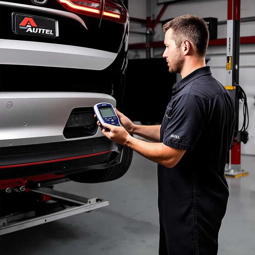 Autel scanner diagnosing car