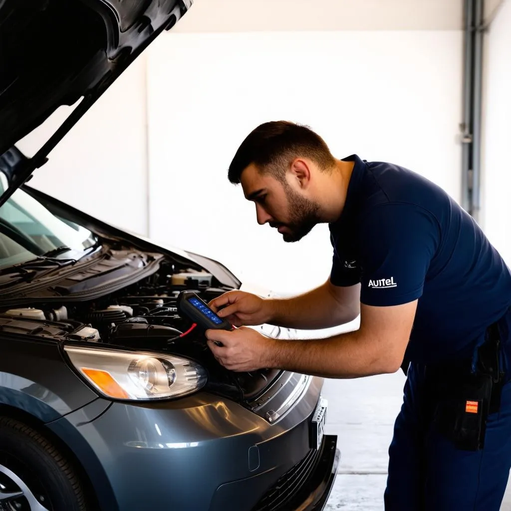 Mechanic Using Autel Scanner