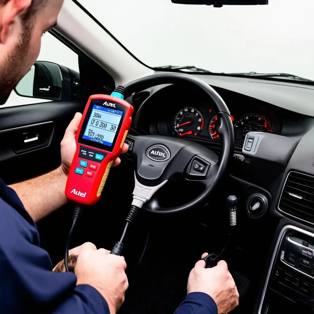 Autel Scanner Diagnosing Car