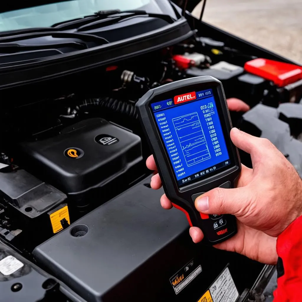 Mechanic Using Autel Scanner for Car Diagnostics