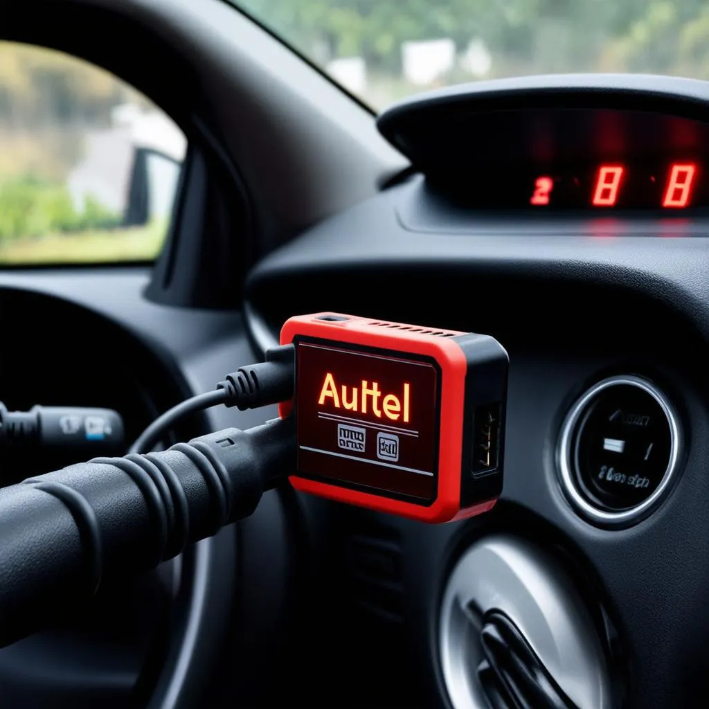 Autel OBD2 Scanner plugged into a car's OBD2 port