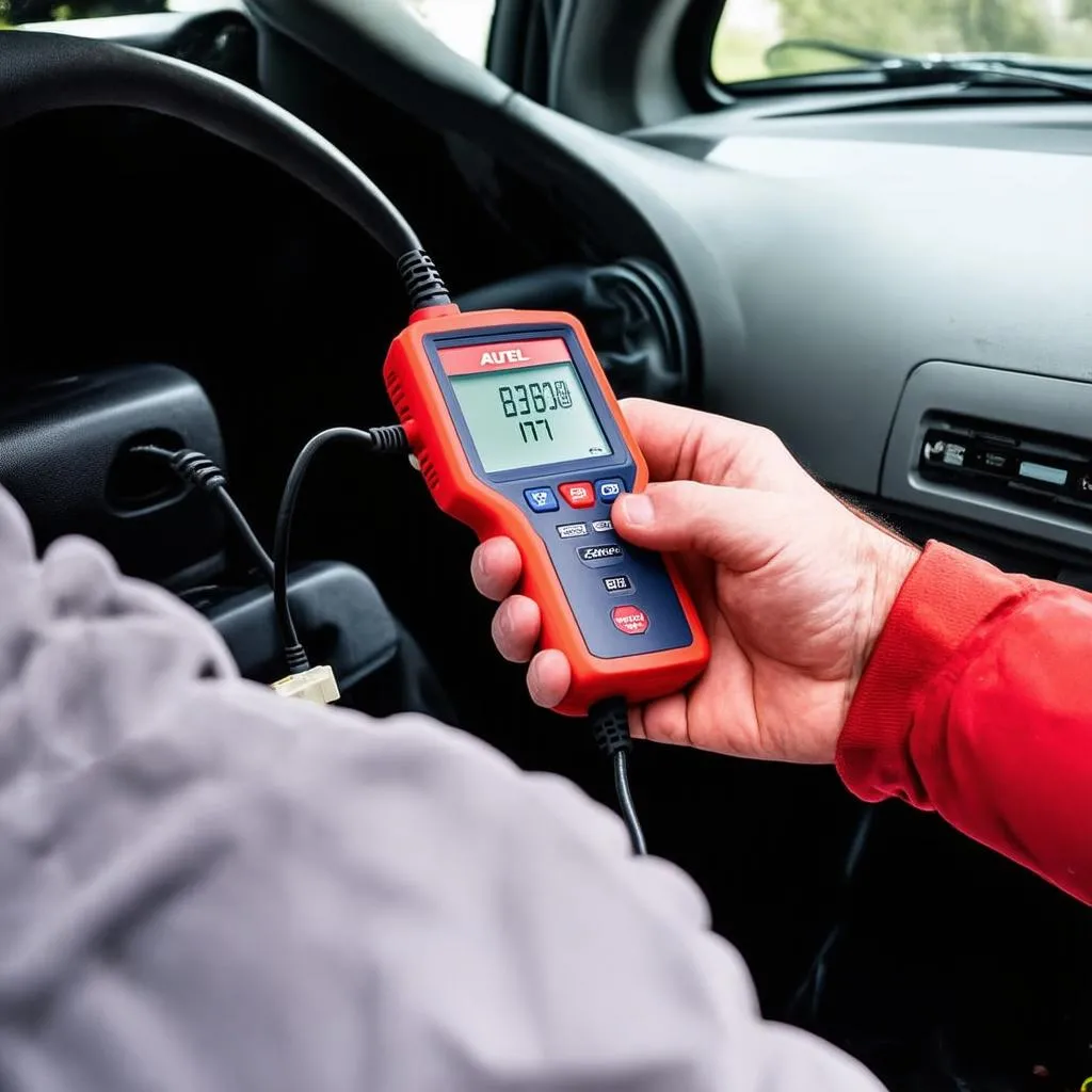 Autel diagnostic scanner in use