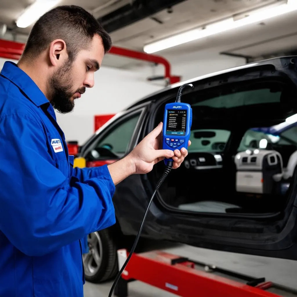 mechanic using autel scanner to diagnose car problems