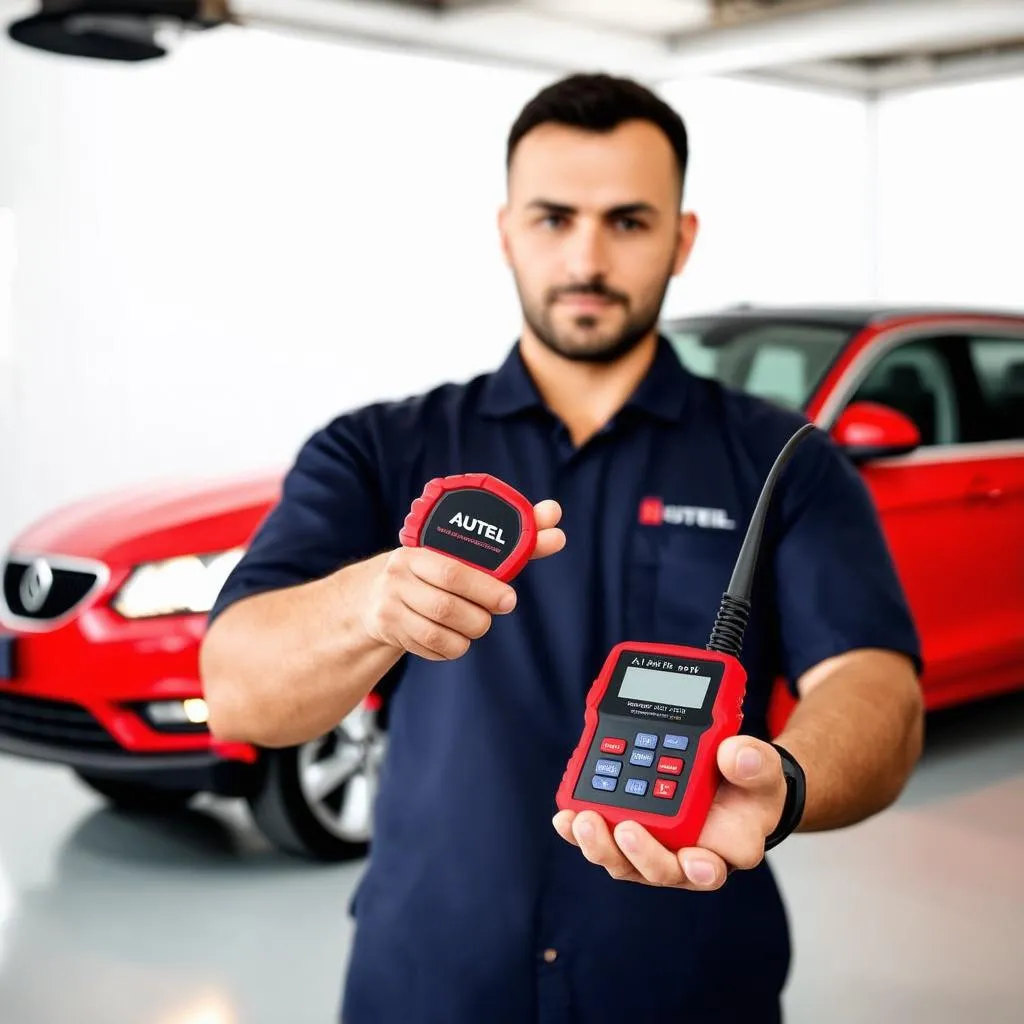 Mechanic Holding Autel Scanner