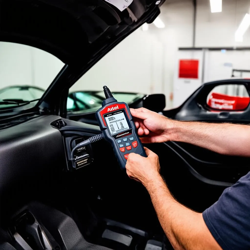 Mechanic using an Autel Scanner