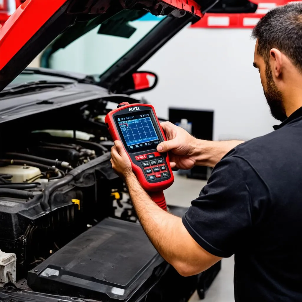 Mechanic Using Autel Scanner