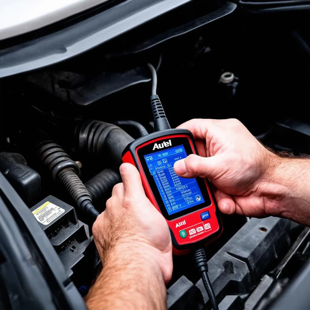 Mechanic using Autel Scanner