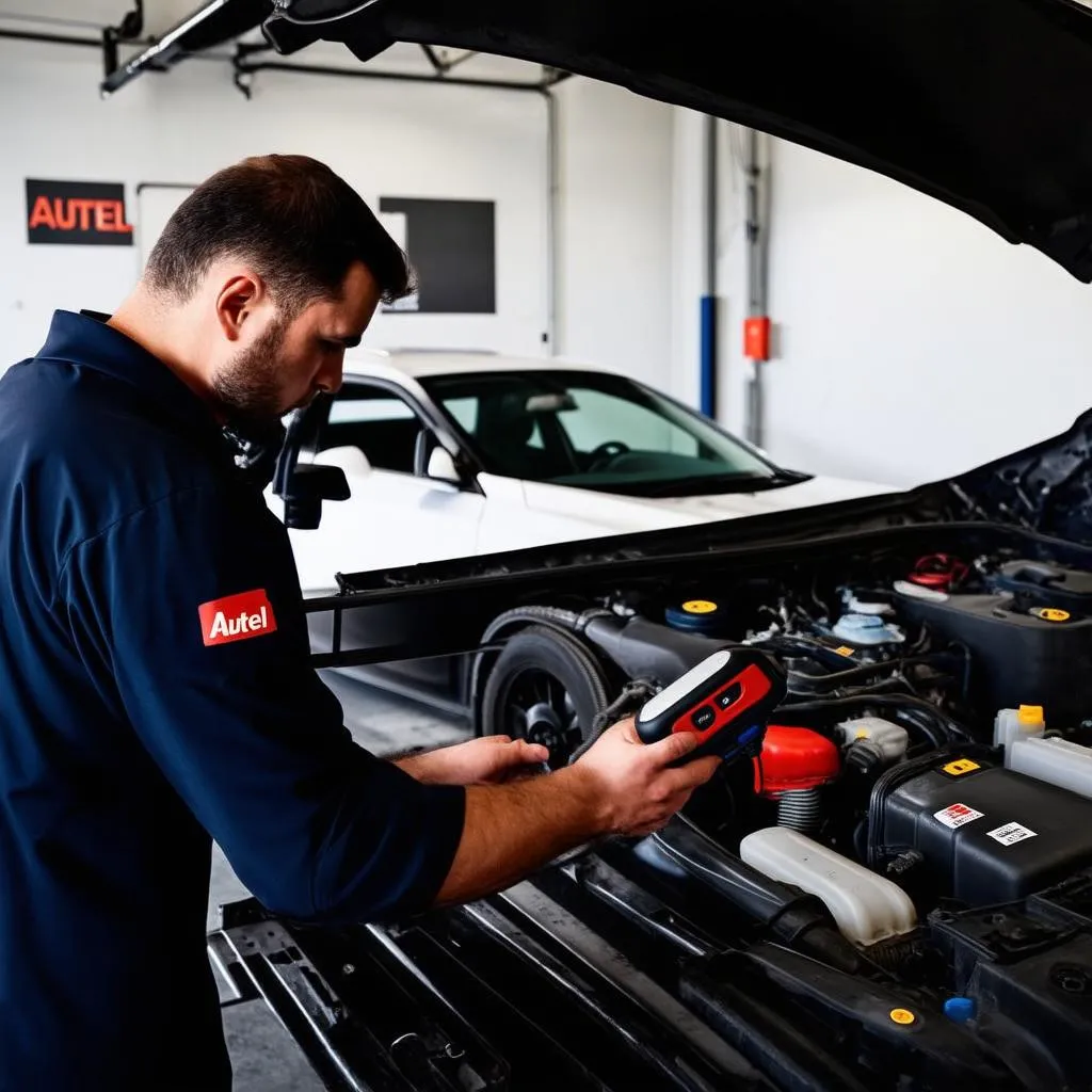 Mechanic using Autel scanner