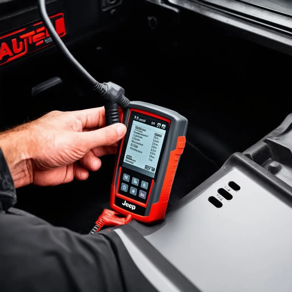 Autel Scanner being used to program a Jeep ECM