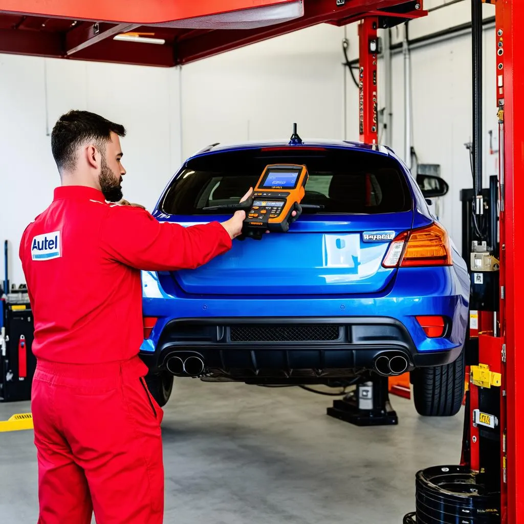 Autel Scanner in a Mechanic Shop