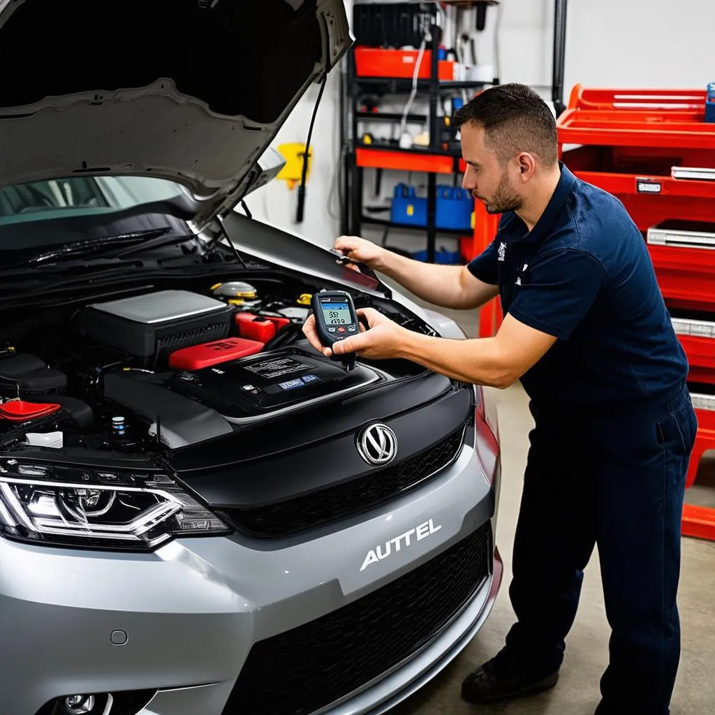 Mechanic Using Autel Scanner