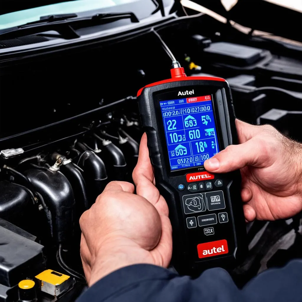 Mechanic using Autel scanner