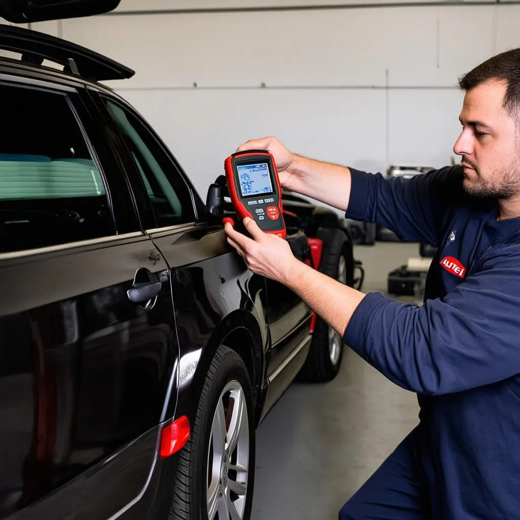 Mechanic Using an Autel Scanner