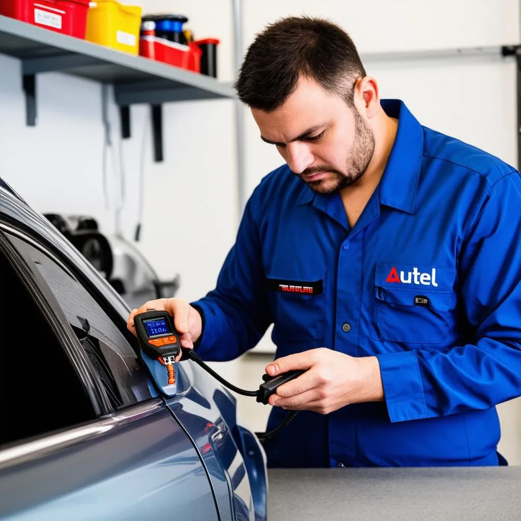 Mechanic using an Autel Scanner