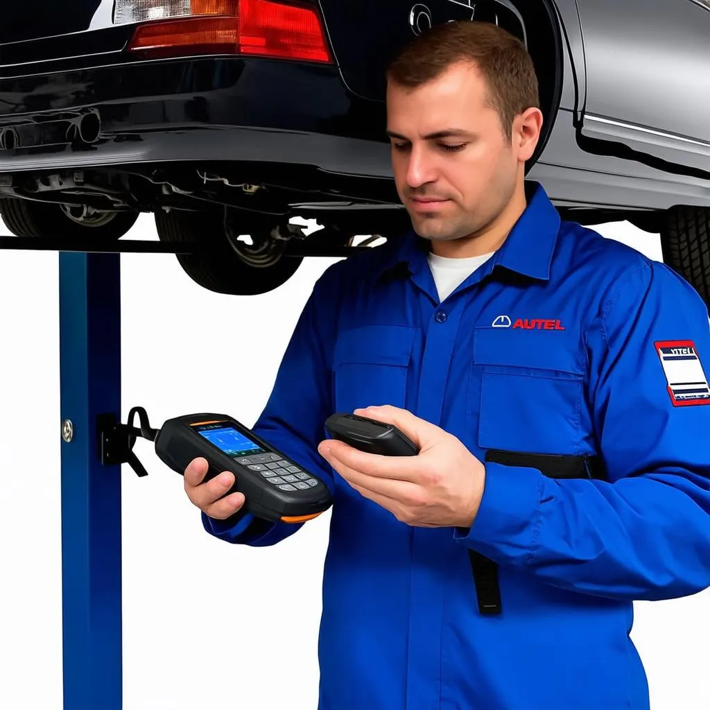 Mechanic using an Autel scanner