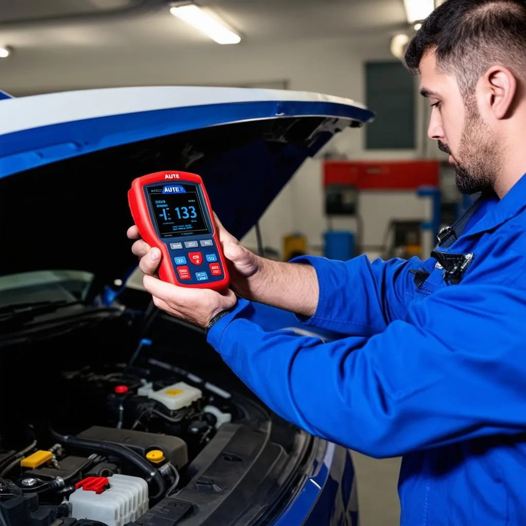 Autel scanner being used by a mechanic