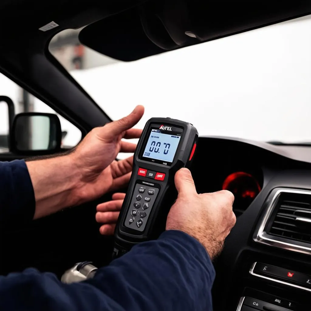 Mechanic using an Autel Scanner