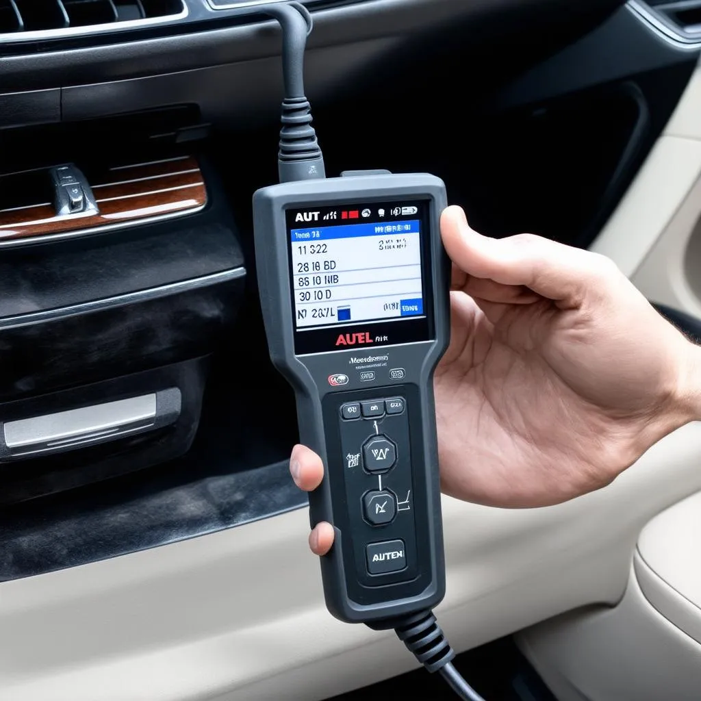 Autel scanner connected to a Mercedes Benz W210