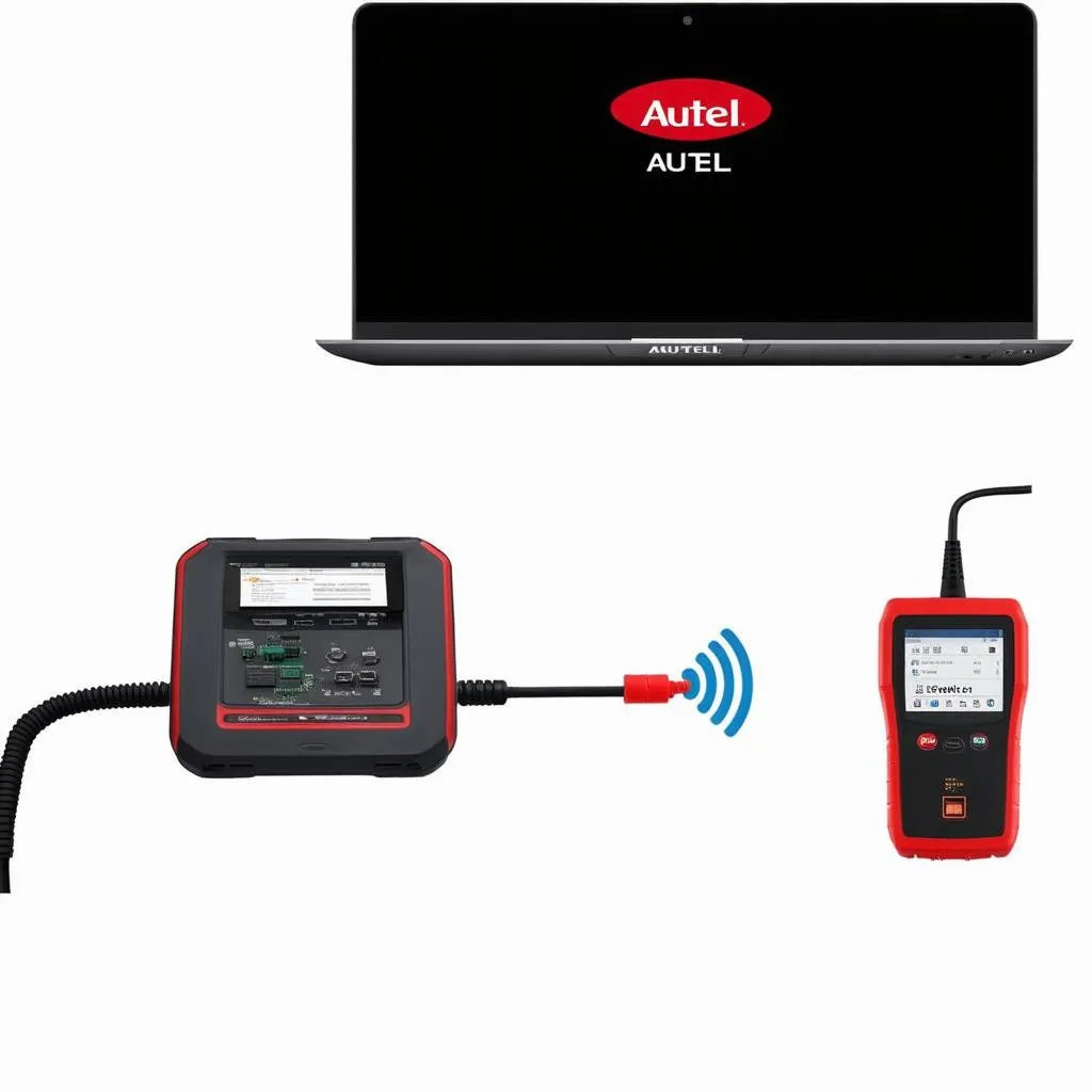 Autel scanner connected to a laptop via Wi-Fi