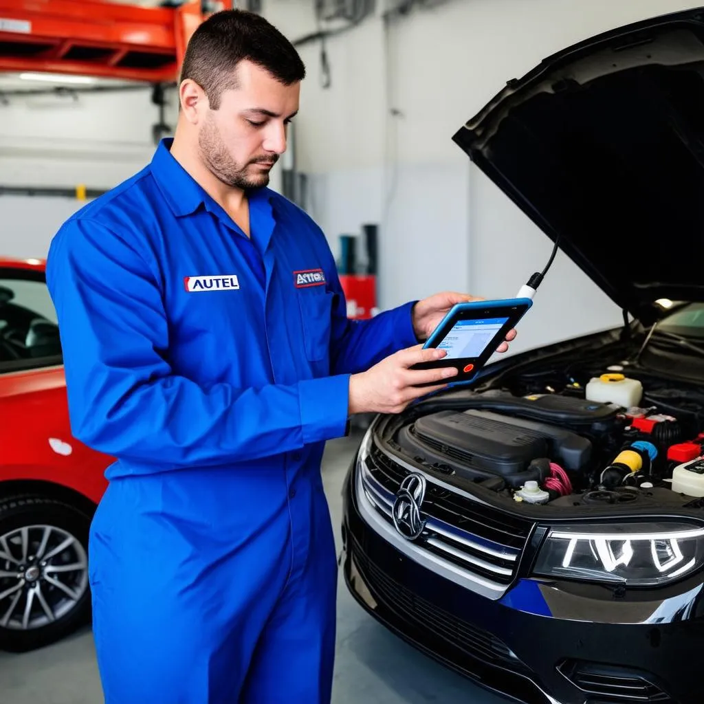 mechanic using autel scope