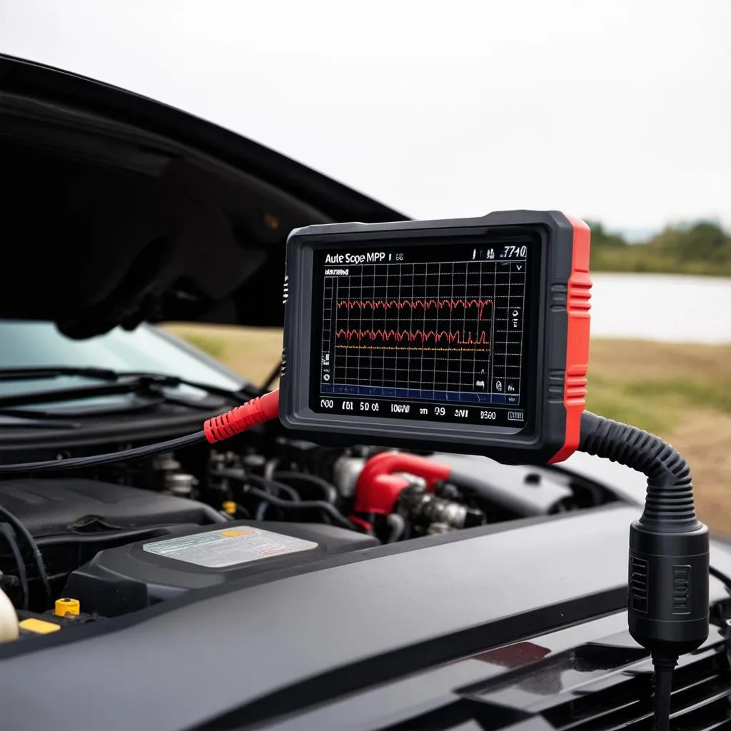 Autel Scope MP408 connected to a car's engine