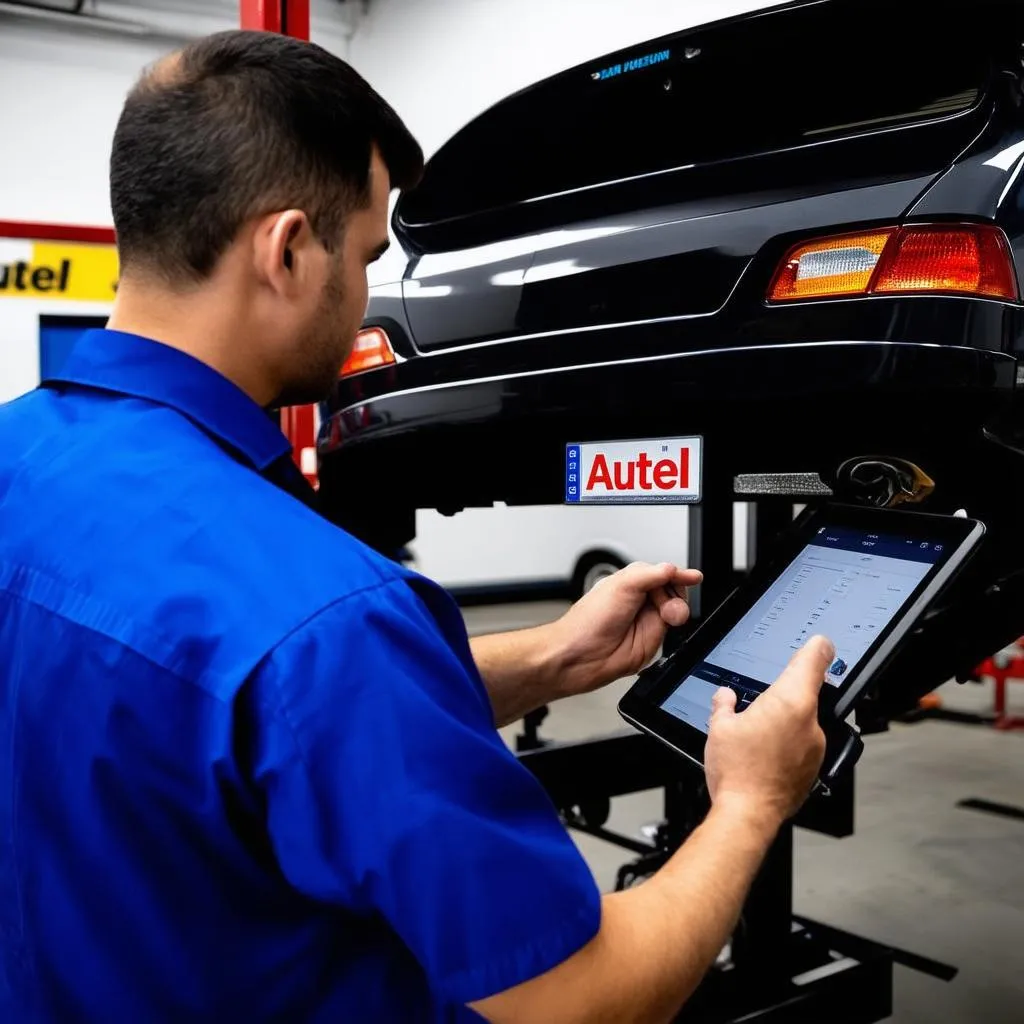 Autel Smart Controller Version 2 in a mechanic shop