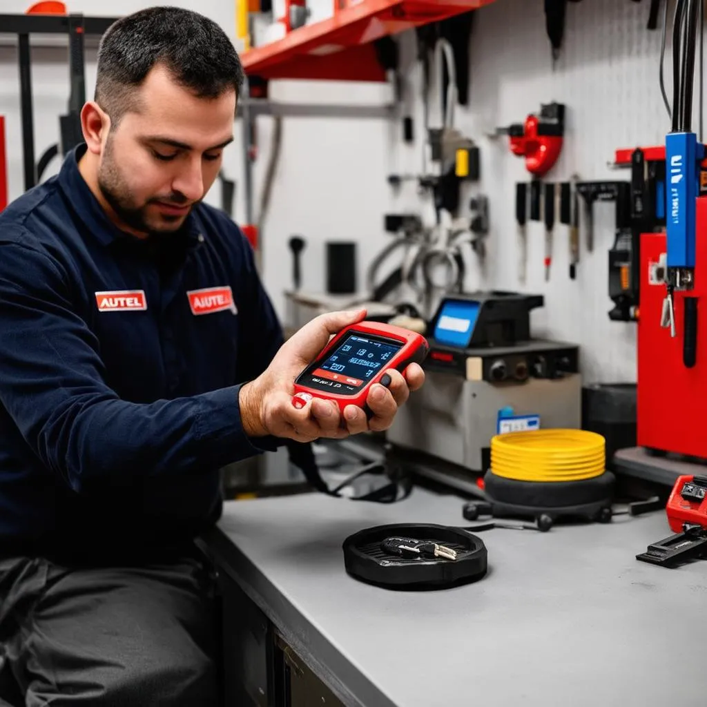 Automotive Technician using Autel Smart Key Emulator