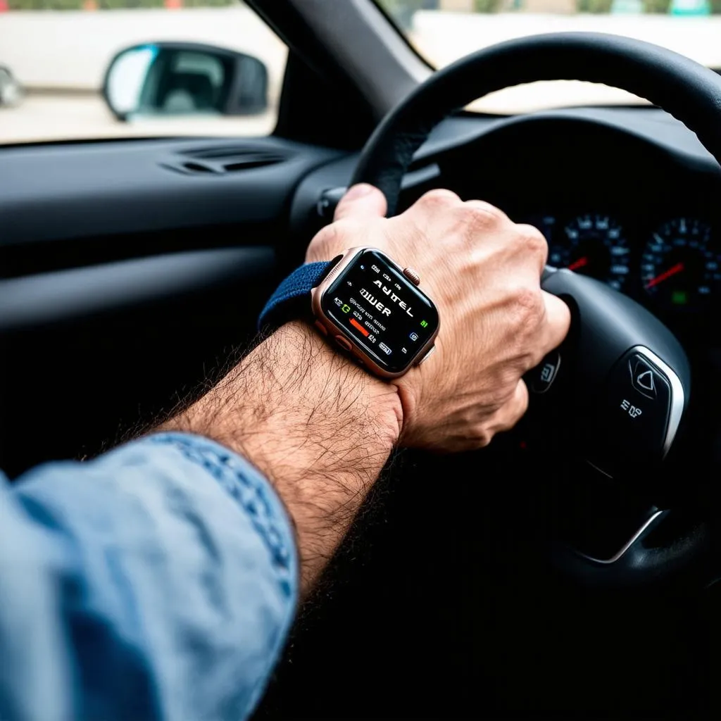 mechanic wearing an autel smart watch