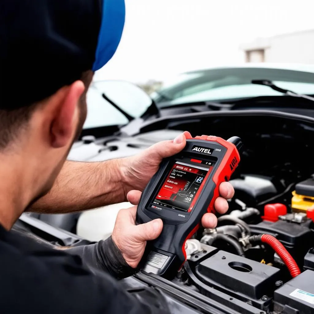 Autel tool being used to diagnose a car