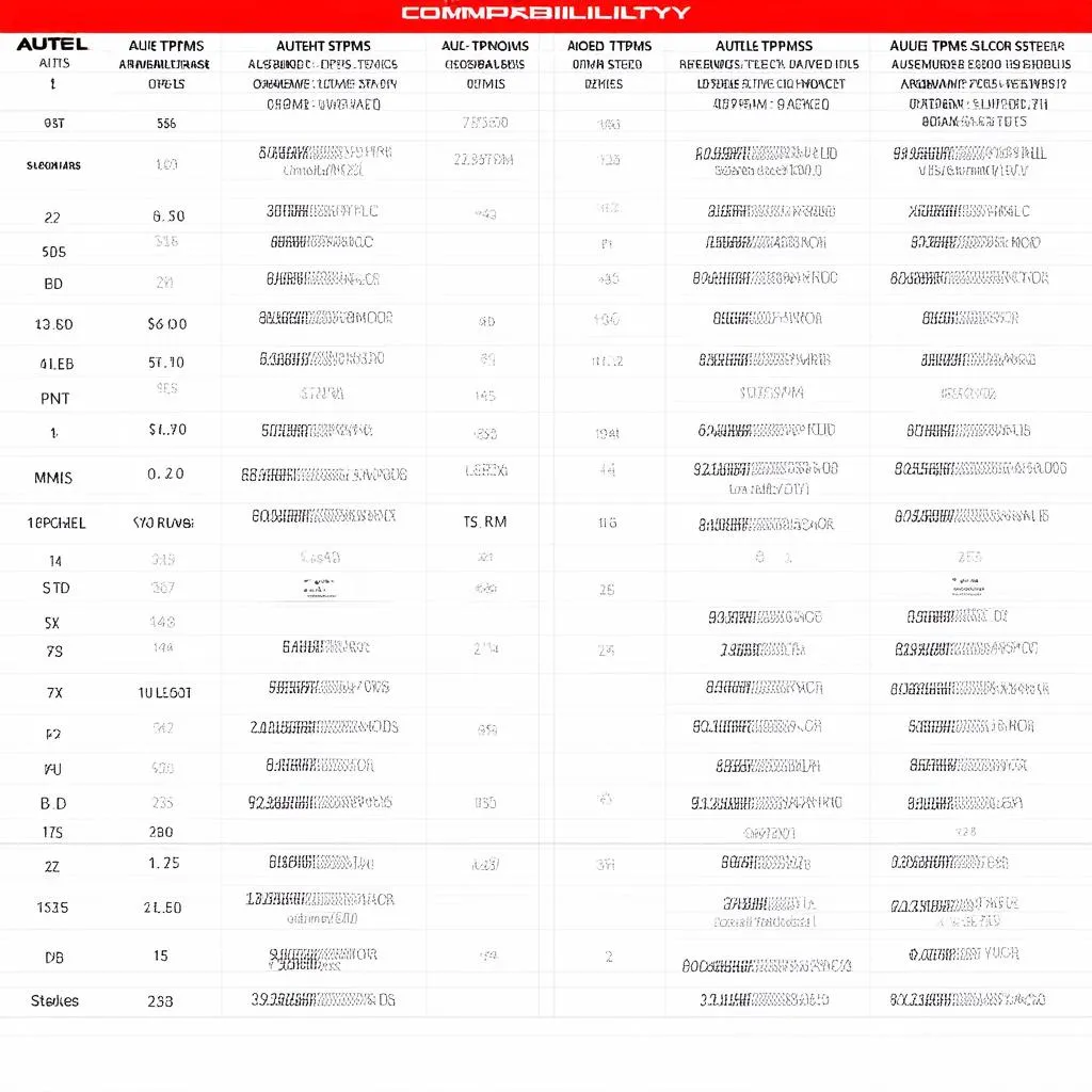 Autel TPMS Application Chart