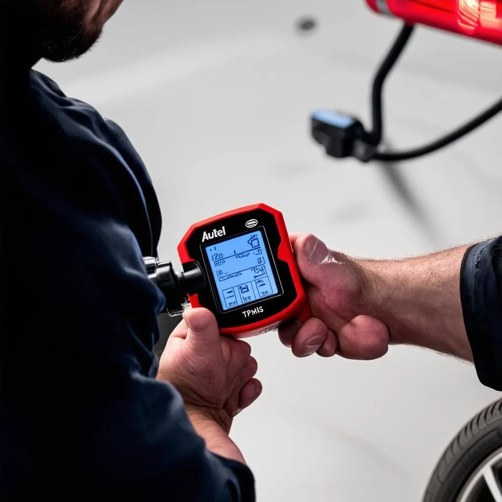 Autel TPMS bundle being used by a mechanic.