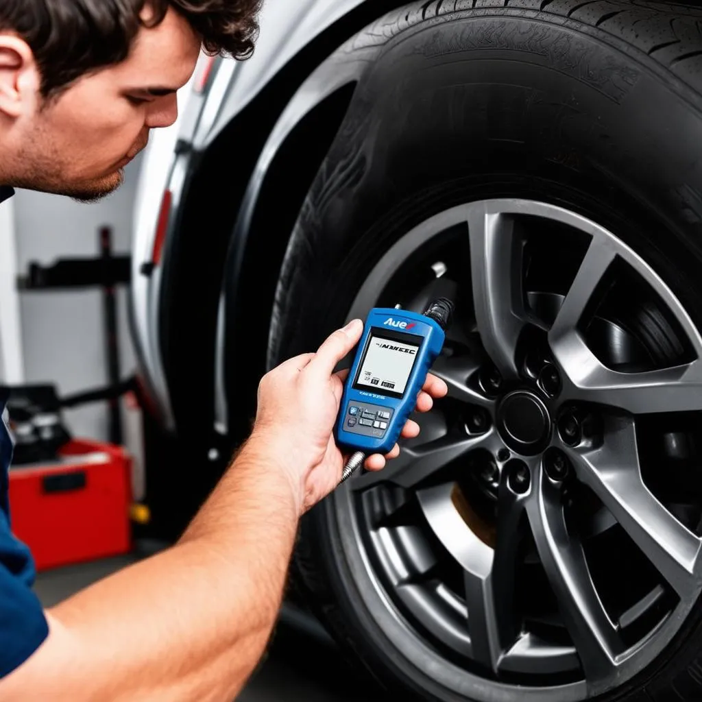 Mechanic Using Autel TPMS Tool