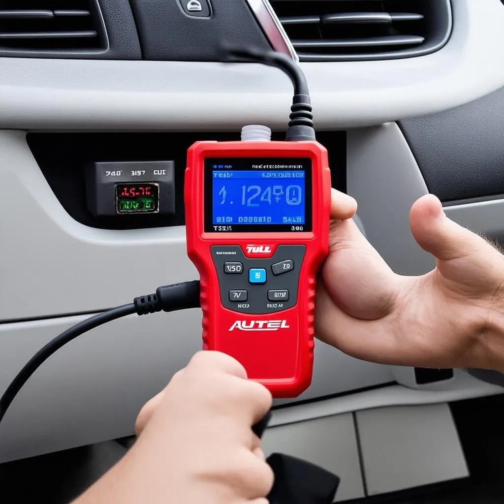 Autel TS401 diagnosing a car