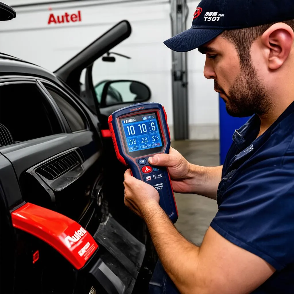 Mechanic using Autel TS501 on Hyundai