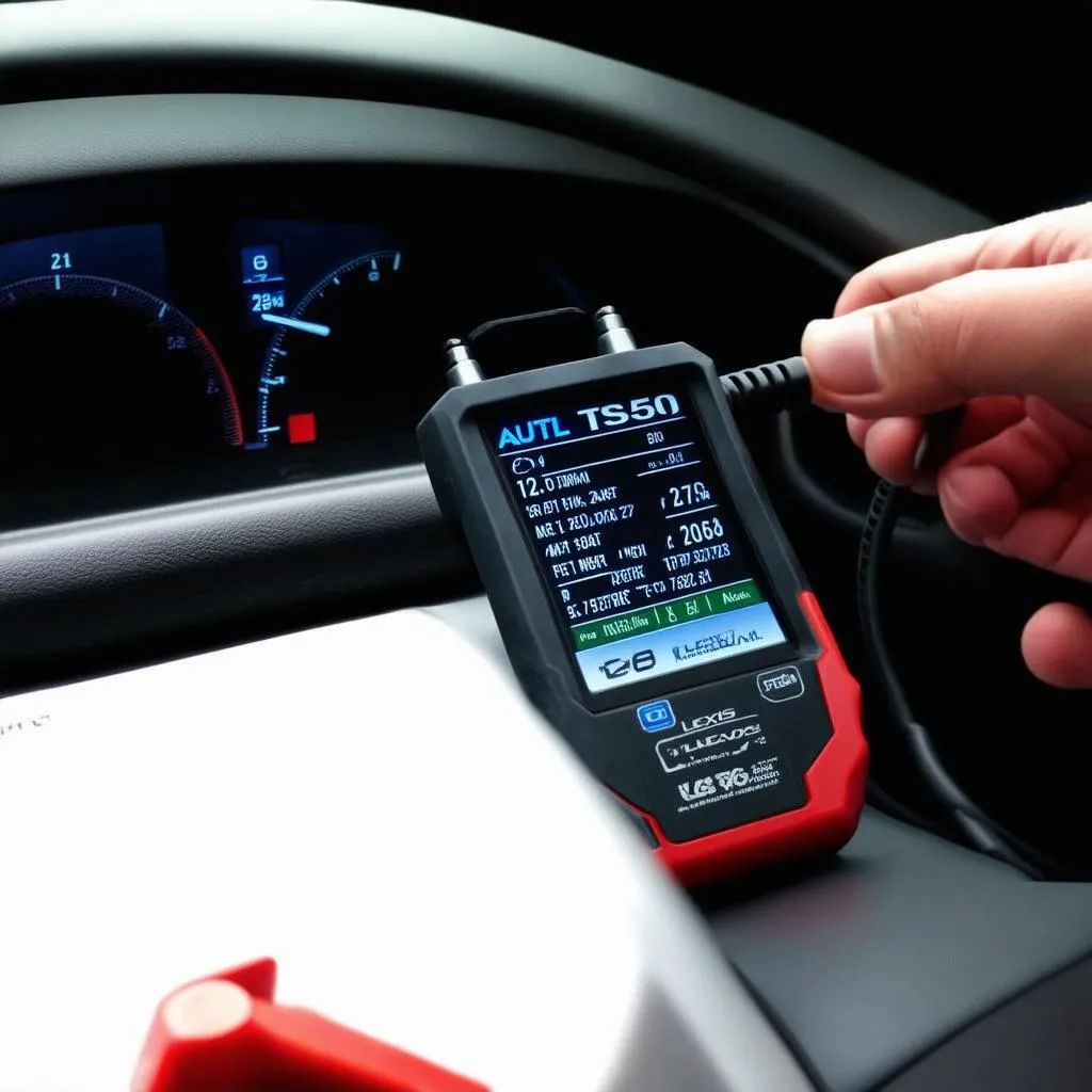 Autel TS501 plugged into a Lexus dashboard