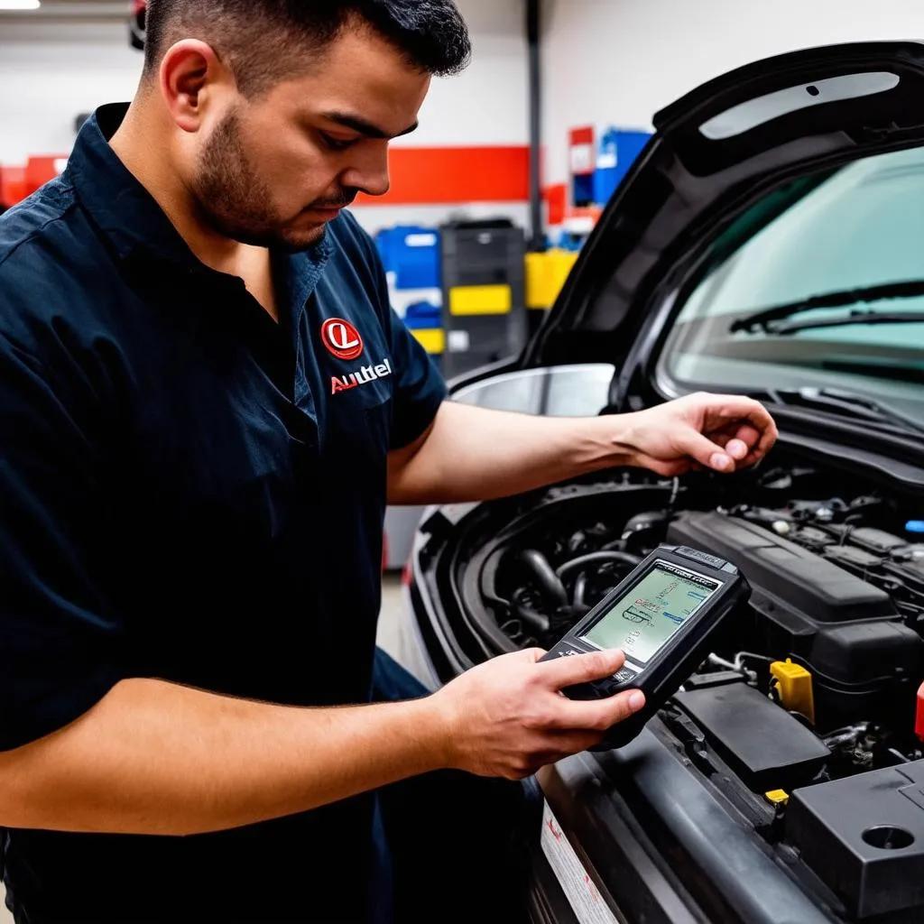 Mechanic using Autel TS501 on Lexus