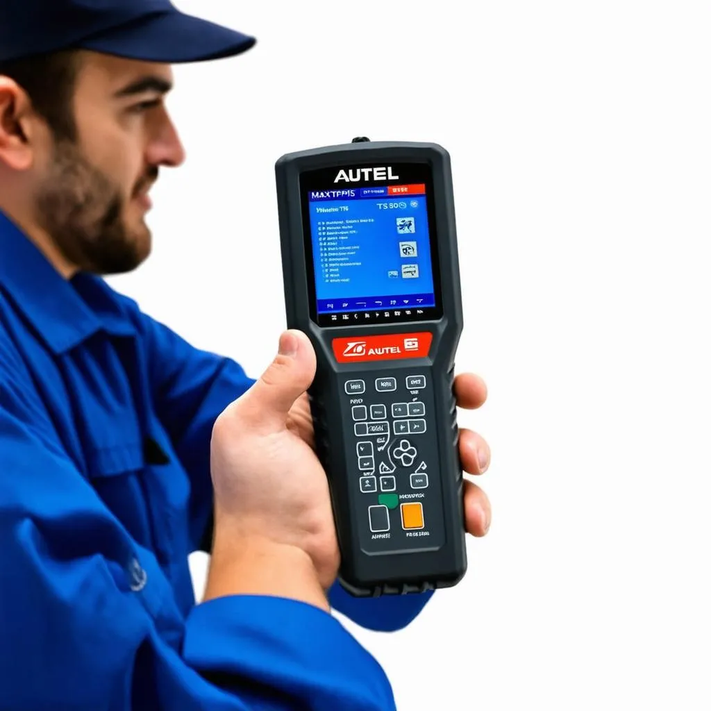 Mechanic holding Autel TS508