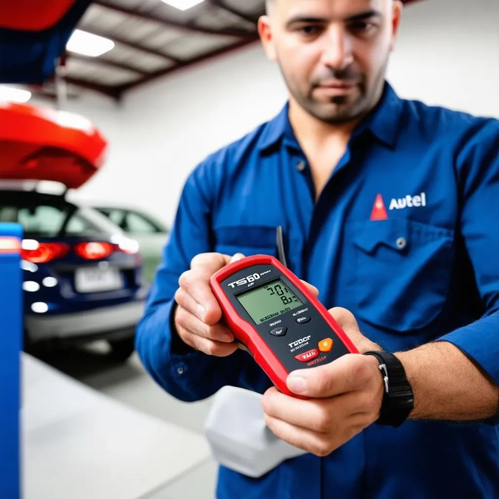 Mechanic using Autel TS508