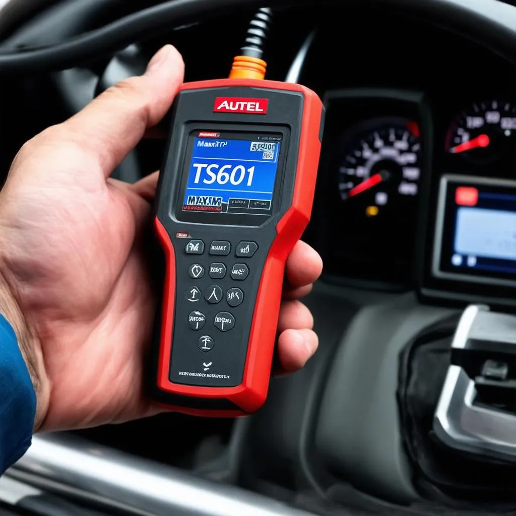 mechanic holding autel ts601