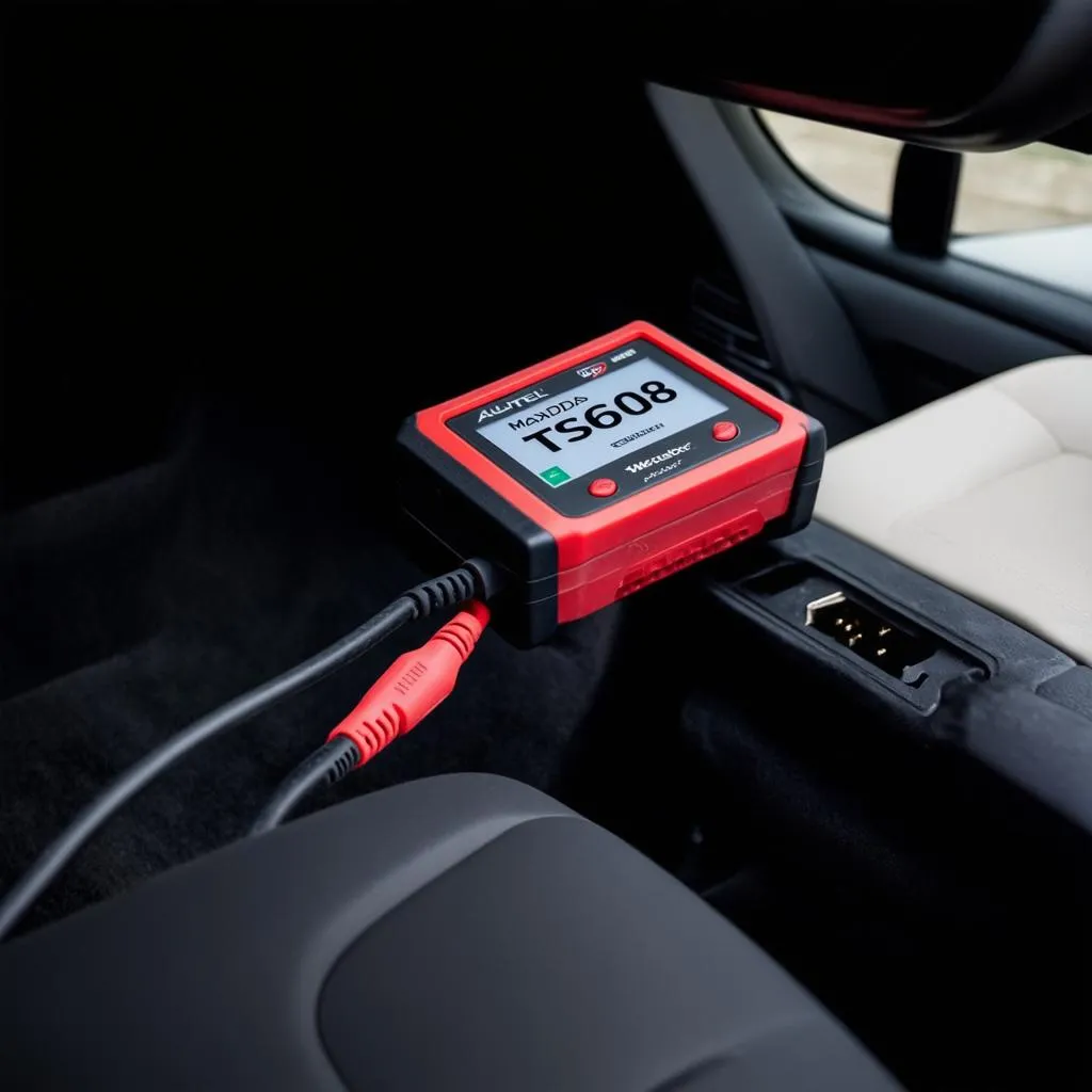 Autel TS608 plugged into a car's OBD-II port